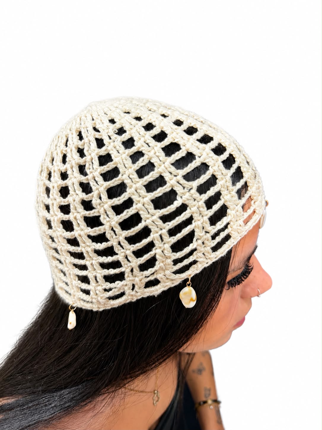 Gorro Crochet Perlas Marina